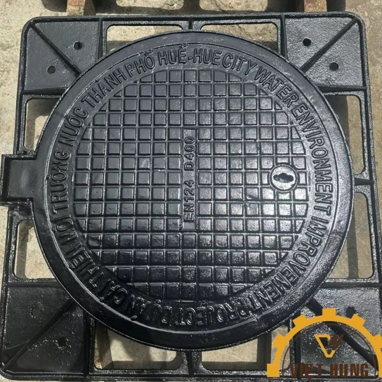 Nắp Hố Ga Gang, Nắp Hố Ga Khung Âm Gang Cầu KT: 850x850