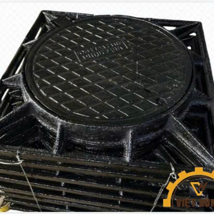 Nắp hố ga gang KT: 850x850x75mm, nắp D650mm tải trọng 12,5 tấn